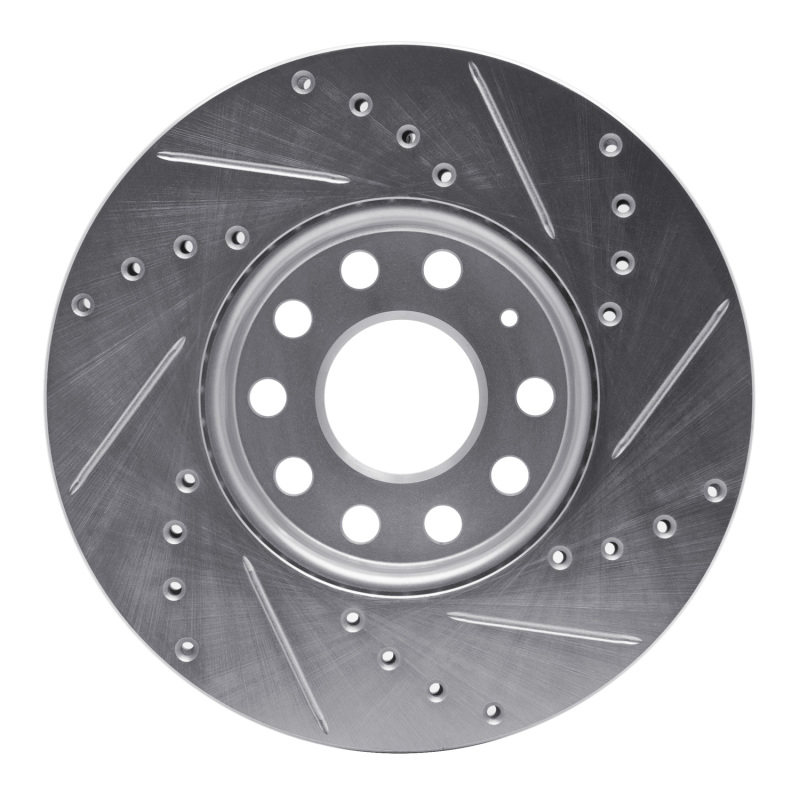Audi A3 Brake Rotor (1) - Front Left - R1 Concepts - Drilled & Slotted - Silver - `05-`25